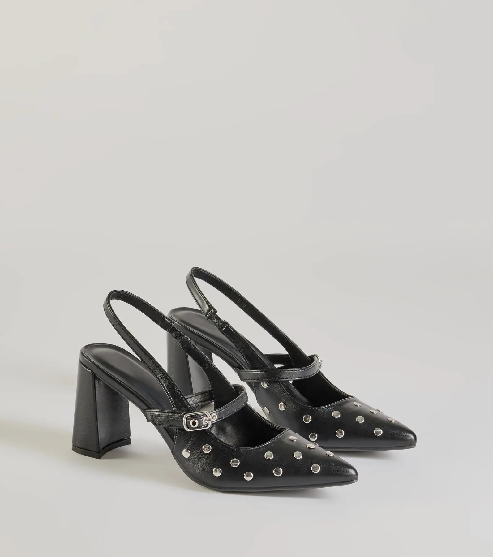 Ladies shoes featuring quilted textures add depth -Chic Studded Faux Leather Sling-Back Pumps