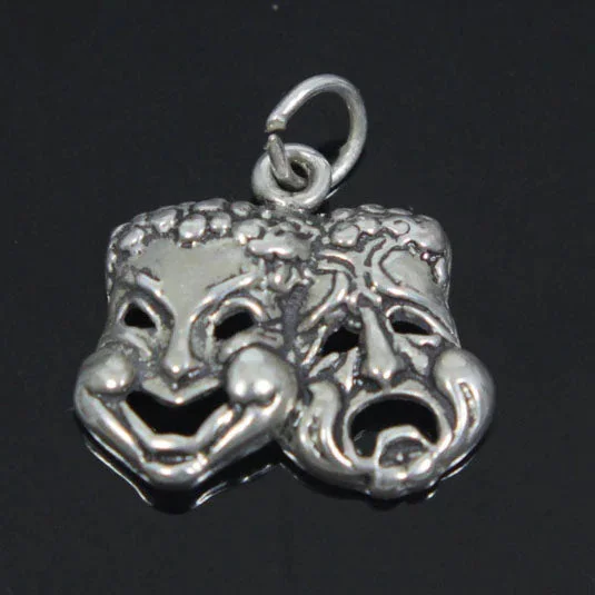 Best necklaces and pendants with emerald gemstones for a rich, sophisticated design-Comedy & Tragedy Masks Charm, Oxidized Sterling Silver