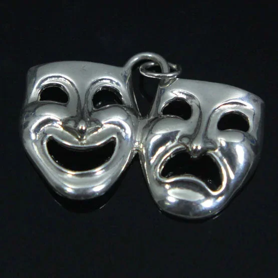 Stunning necklaces and pendants with aquamarine stones for a serene effect-Comedy & Tragedy Masks Charm/Pendant, Sterling Silver