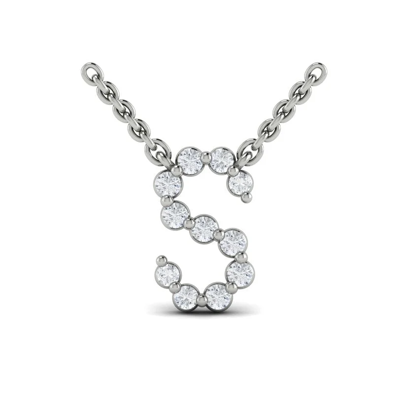 Stunning necklaces and pendants with ruby and diamond combinations for a luxurious effect-14K WHITE GOLD 16-18 INCH DIAMOND S INITIAL NECKLACE 0.21CTW