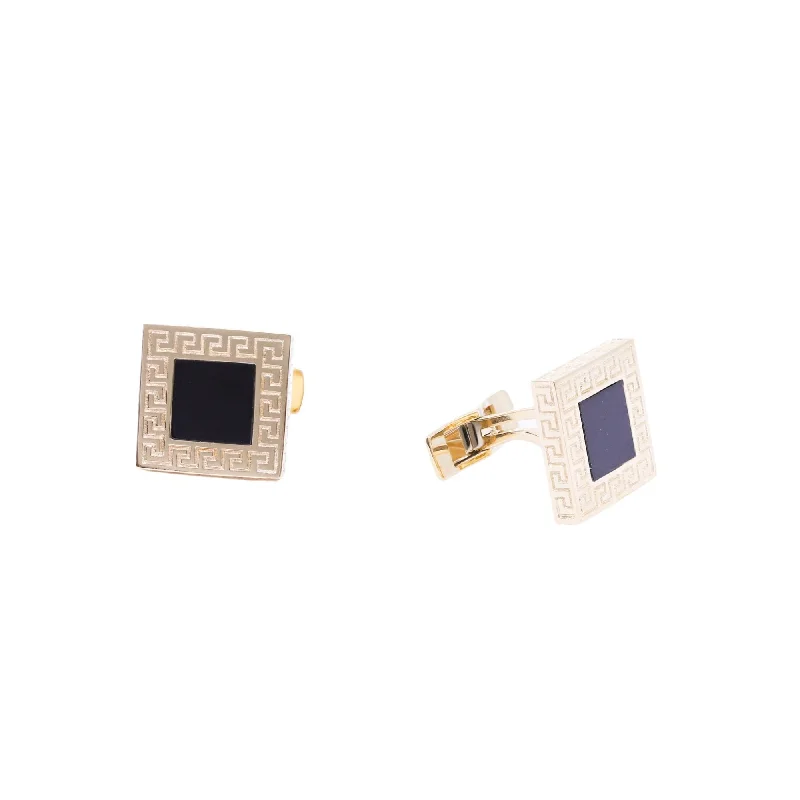 Stunning necklaces and pendants with jade gemstones for a calming green hue-14K YELLOW GOLD ENGRAVED SQUARE ONYX CUFFLINKS