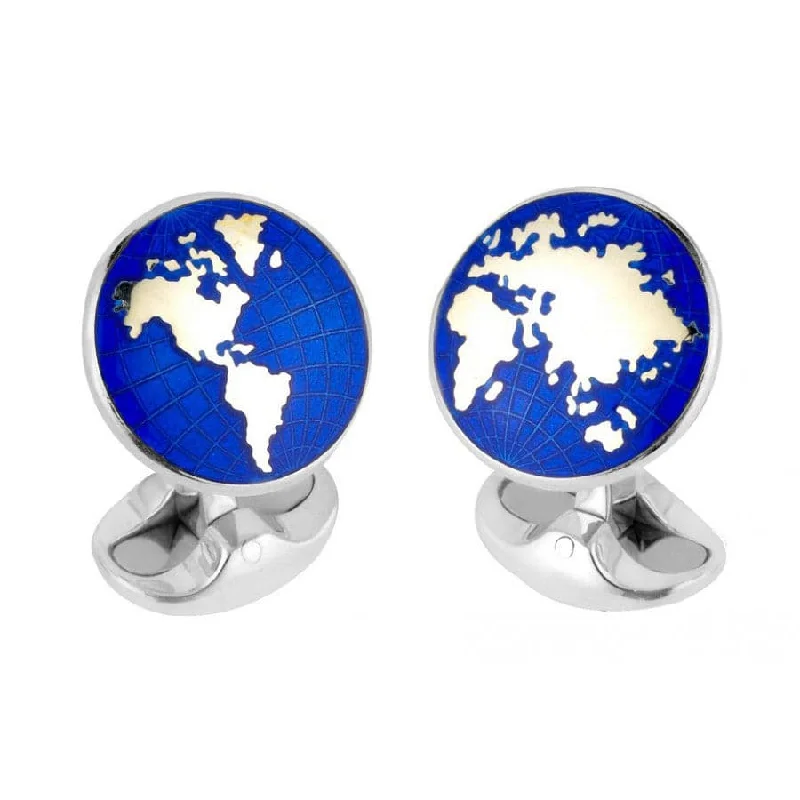 Best necklaces and pendants with adjustable chains for a customizable fit-DEAKIN & FRANCIS STERLING SILVER BLUE ENAMEL WORLD MAP CUFFLINKS