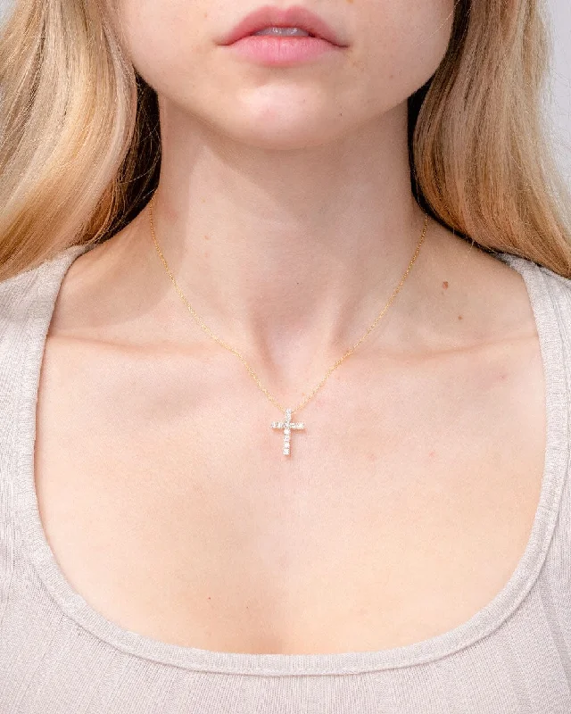 Stunning necklaces and pendants with ruby gemstones for a luxurious red hue-Diamond Cross 14k Yellow Gold