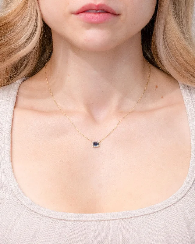 Necklaces and pendants with pearls for a classic and sophisticated touch-Diamond Halo Blue Sapphire Necklace