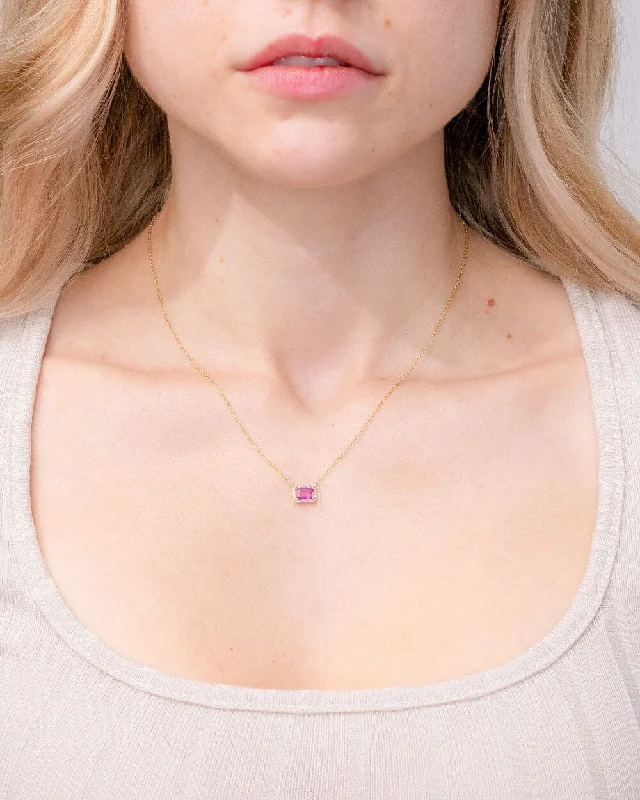 Best necklaces and pendants for everyday wear with minimalist designs-Diamond Halo Pink Sapphire Necklace