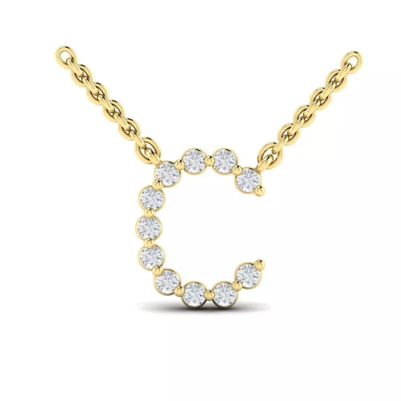 Best necklaces and pendants with intricate filigree for vintage-inspired elegance-14K YELLOW GOLD 16-18 INCH DIAMOND C INITIAL NECKLACE 0.19CTW