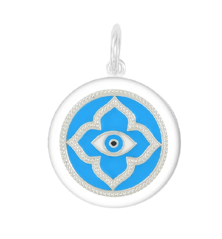 Personalized necklaces and pendants with coordinates for a meaningful location-based gift-Evil Eye Silver - Turquoise