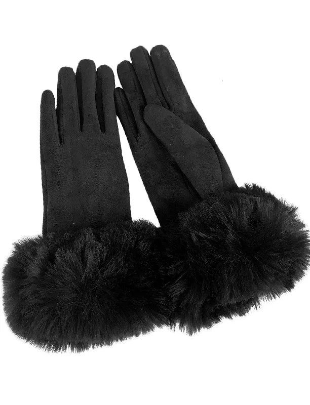 Best necklaces and pendants with matching rings for a coordinated jewelry set-Faux Fur Trim Gloves in Black