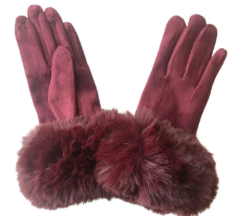 Necklaces and pendants with star-shaped designs for a whimsical, celestial touch-Faux Fur Trim Gloves in Burgundy