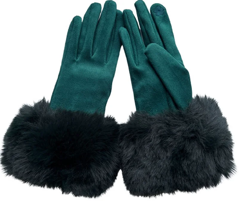 Necklaces and pendants with lock and key designs for a symbolic gesture-Faux Fur Trim Gloves in Dark Green