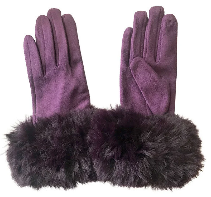 Necklaces and pendants with custom engravings for a personal, meaningful gift-Faux Fur Trim Gloves in Dark Plum