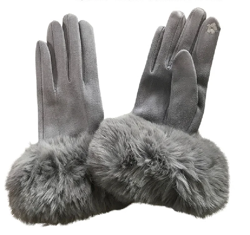 Elegant necklaces and pendants with onyx stones for a sleek, polished look-Faux Fur Trim Gloves in Light Grey