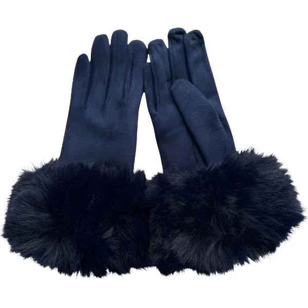 Unique necklaces and pendants with custom birthstone arrangements for personalization-Faux Fur Trim Gloves in Navy