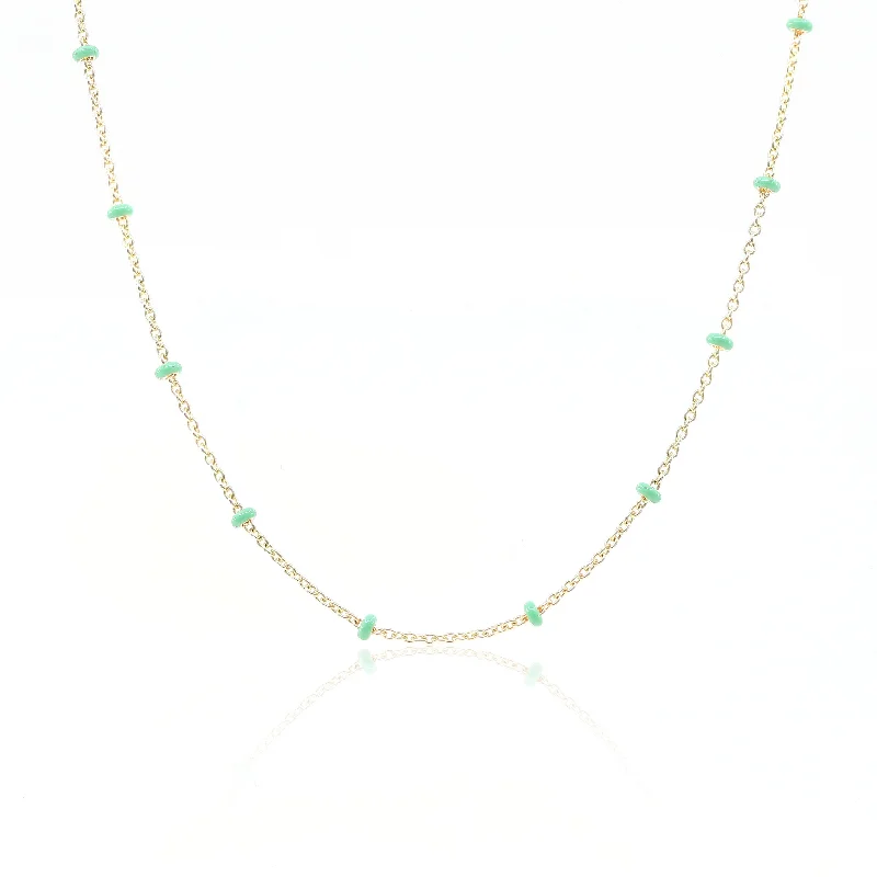 Stunning necklaces and pendants with jade gemstones for a calming green hue-14K YELLOW GOLD GREEN ENAMEL ROUNDEL STATION CHAIN NECKLACE