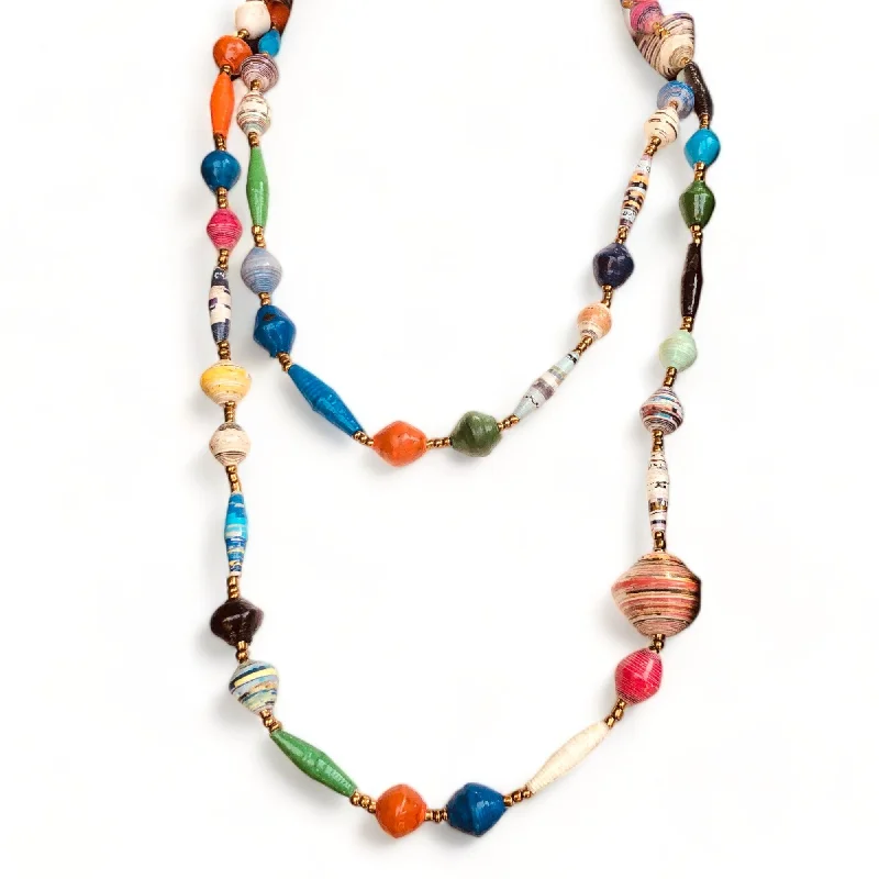 Best necklaces and pendants with opal gemstones for an iridescent glow-Fiesta 3 Handmade Beaded Long Necklace (Multicolor with Gold Seed Beads)