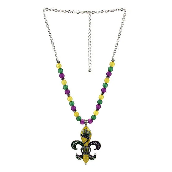 Best necklaces and pendants with floral designs for a feminine and elegant feel-Fleur De Lis Mardi Gras Necklace