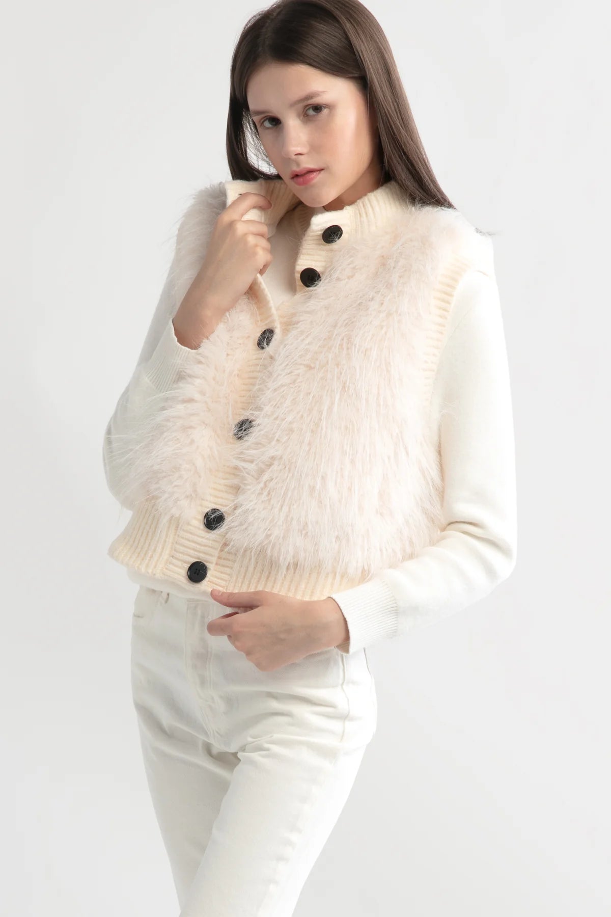 Best necklaces and pendants with silver chains for a sleek, timeless look-Fluffy Button Up Vest in Ivory