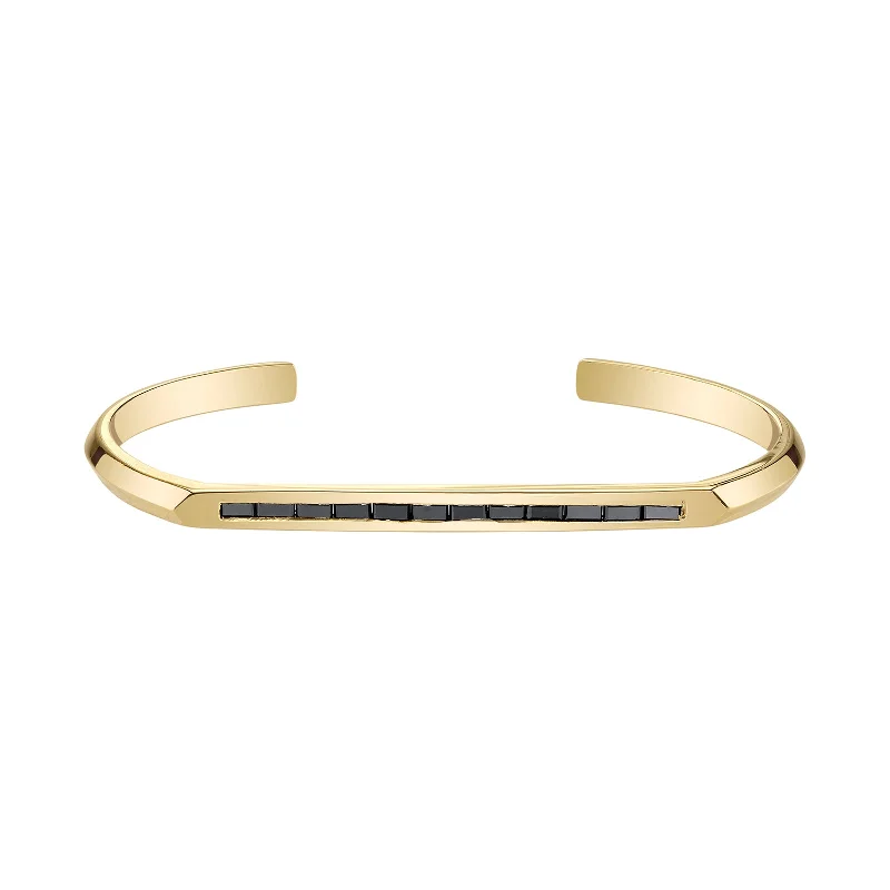 Flat Top Baguette Black Diamond Cuff - Yellow Gold