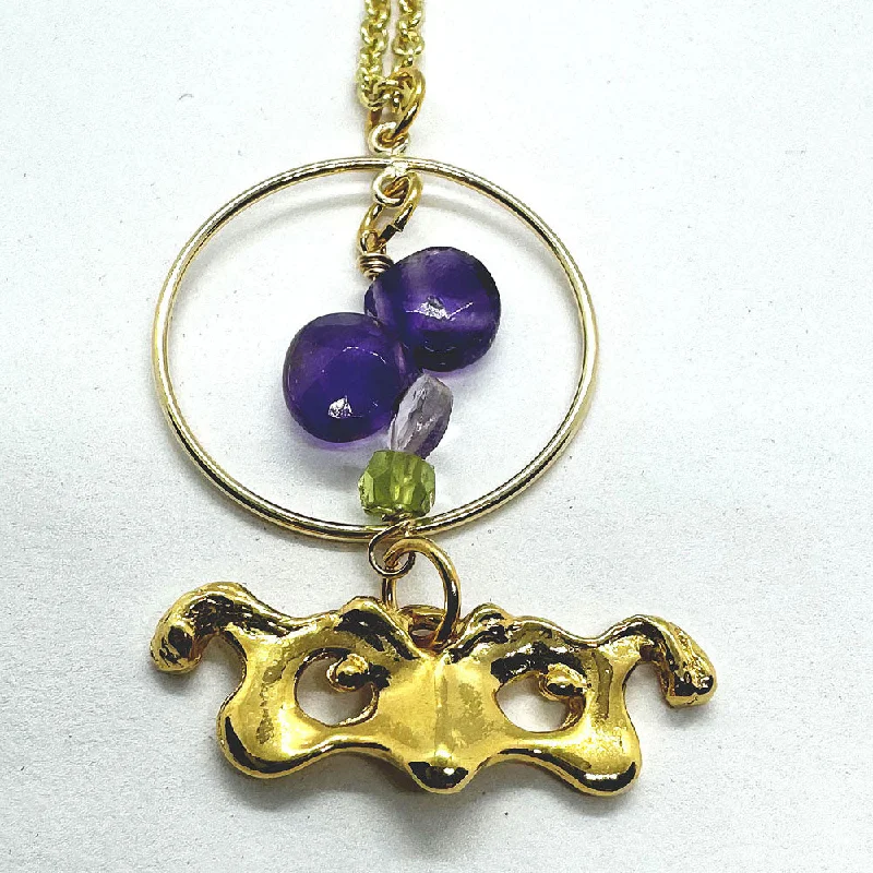 Unique necklaces and pendants with gemstones for a colorful and vibrant statement-Mask Necklace Circular Amethyst Peridot