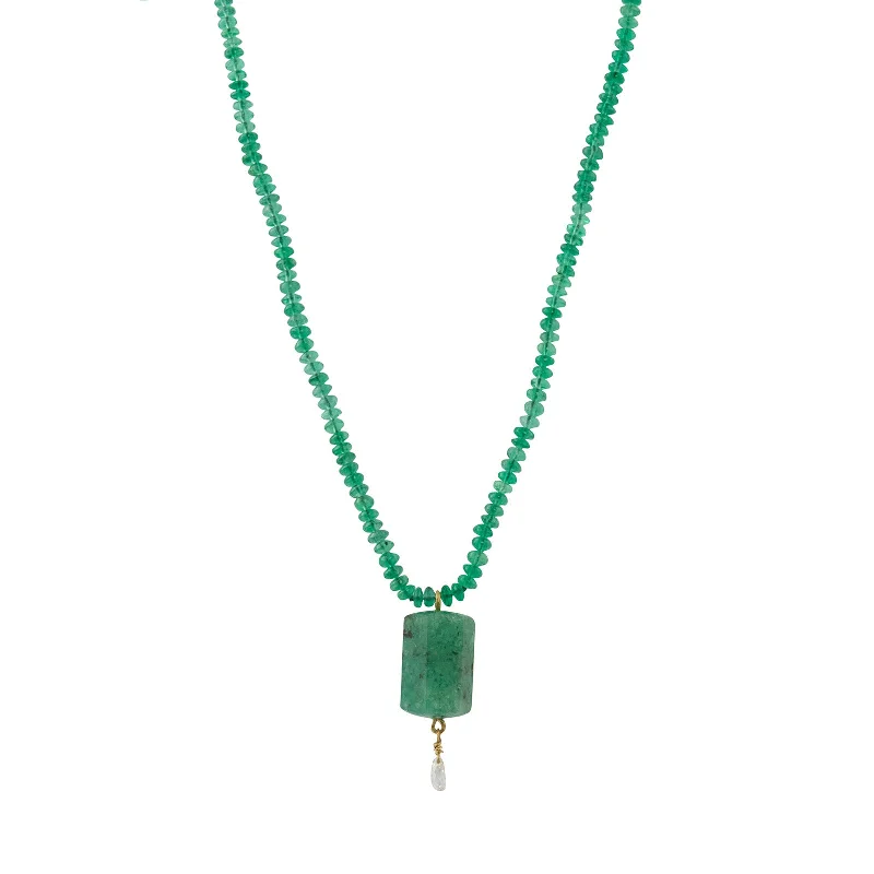 Beautiful necklaces and pendants with tree branch motifs for a nature-inspired design-Emerald and Briolette Diamond Necklace with Emerald Beads