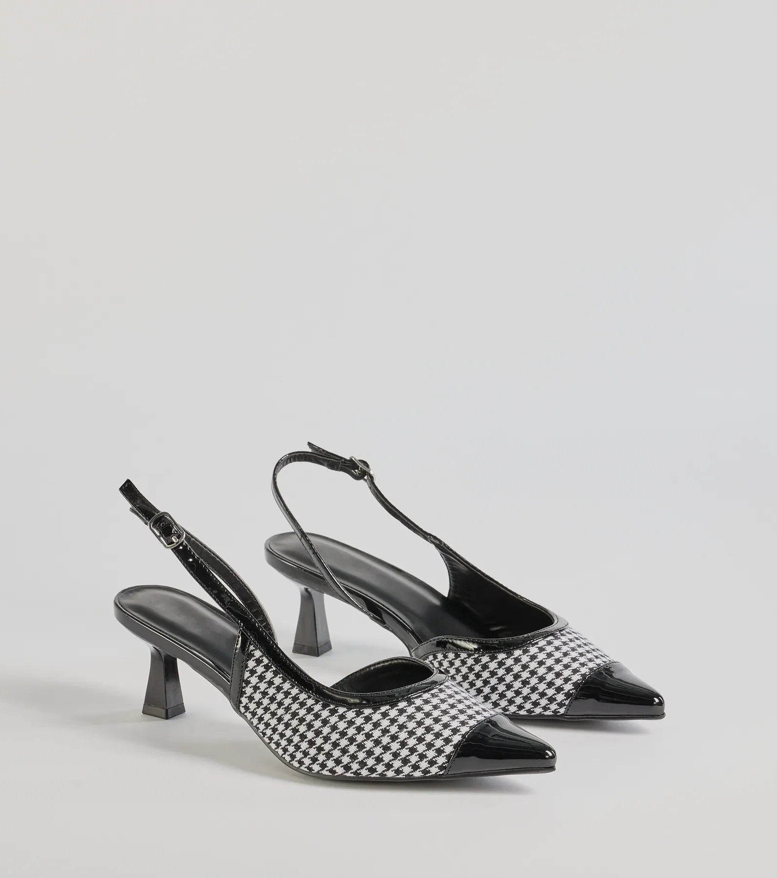 Ladies shoes featuring cut-out designs are chic -Pattern Play Houndstooth Sling-Back Kitten Heel Pumps