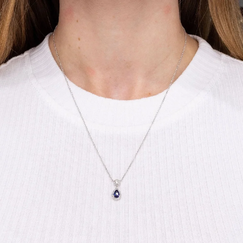 Best necklaces and pendants with glowing moonstone for an ethereal glow-Pear Blue Sapphire & Diamond Necklace