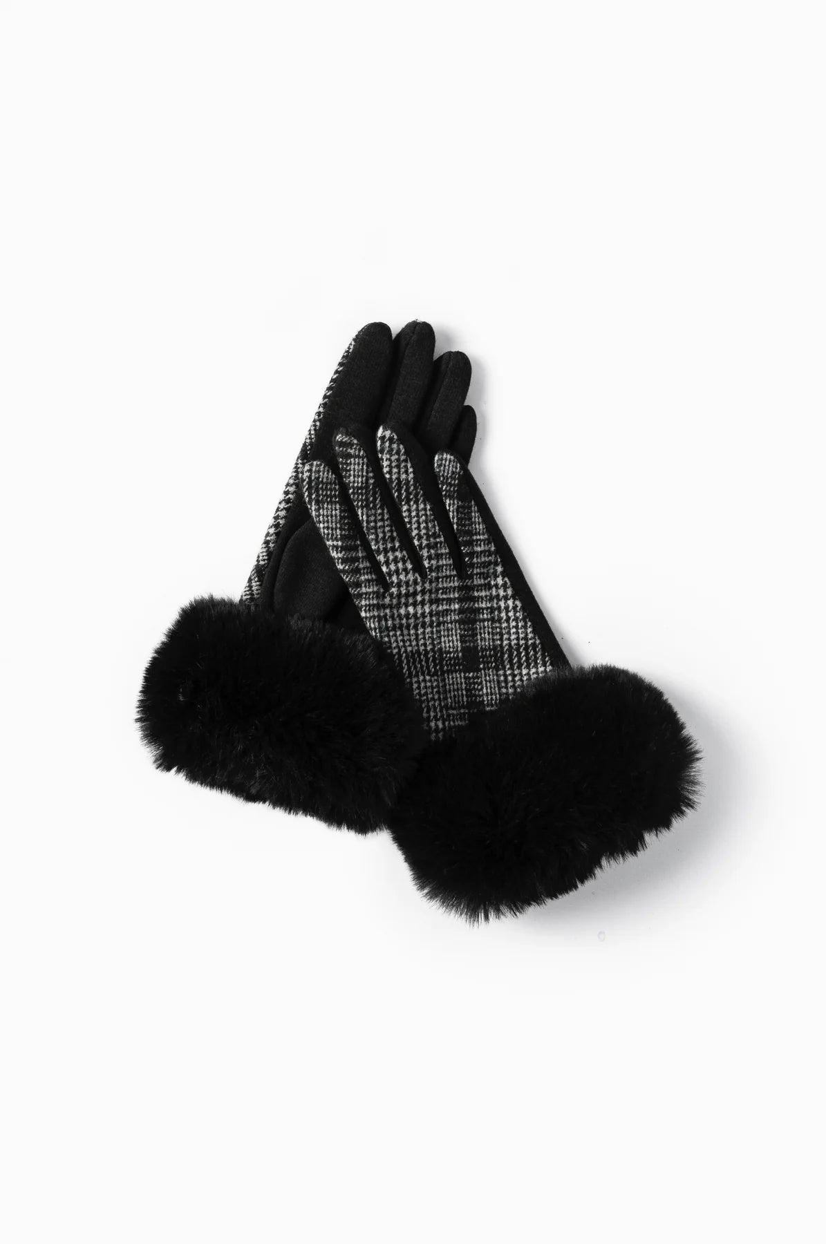 Best necklaces and pendants with floral designs for a feminine and elegant feel-Plaid Faux Fur Gloves in Black