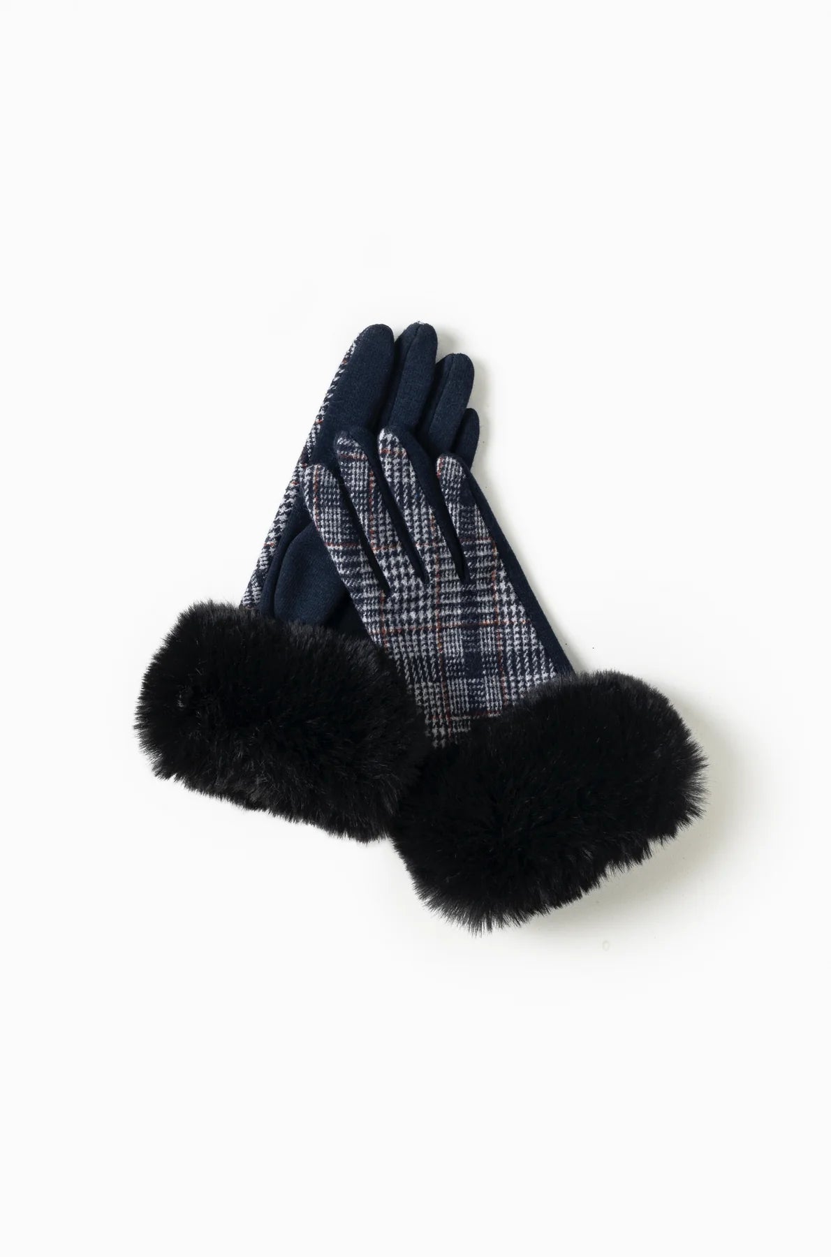 Stunning necklaces and pendants with birthstone pendants for a personal touch-Plaid Faux Fur Gloves in Navy