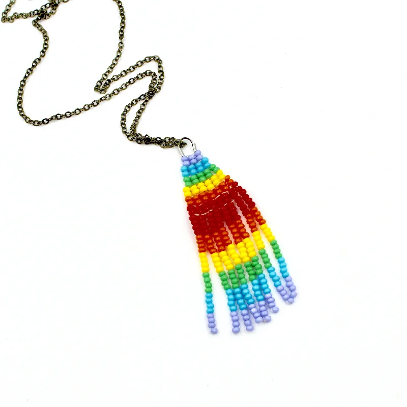 Best necklaces and pendants with art deco elements for a vintage, glamorous design-Rainbow Stripes Necklace - Woven Seed Beads