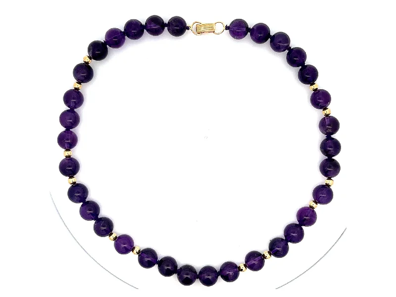 Necklaces and pendants with lock and key designs for a symbolic gesture-Rare Mings Hawaii Amethyst and Gold Bead Strand Necklace