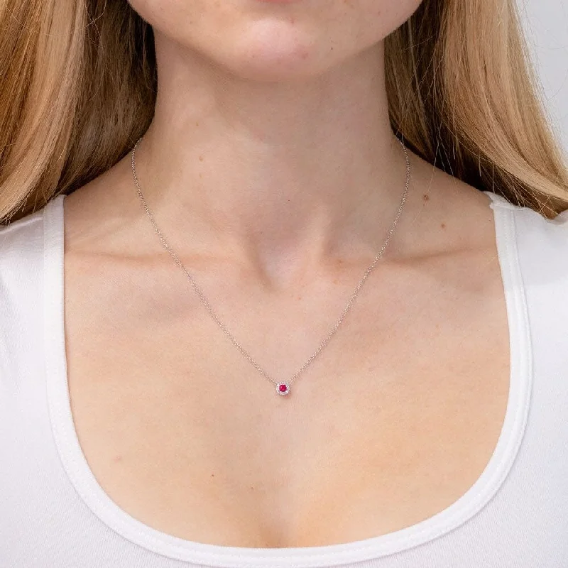 Necklaces and pendants with leaf-shaped designs for an earthy, organic feel-Mini Ruby Diamond Halo Necklace