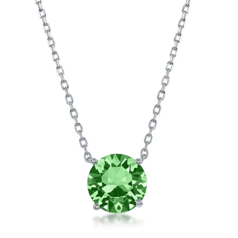 Necklaces and pendants with custom engravings for a personal, meaningful gift-Sterling Silver 8mm Peridot "August" Swarovski Element Necklace