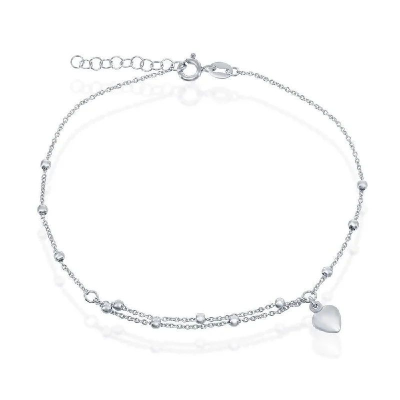 Best necklaces and pendants with black diamonds for an edgy, bold statement-Sterling Silver Beads with Heart Charm Anklet