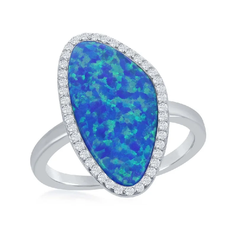 Necklaces and pendants with star-shaped designs for a whimsical, celestial touch-Sterling Silver Blue Opal Irregular Shape with CZ Ring - W-1909