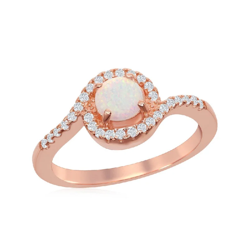 Best necklaces and pendants with statement designs for a fashionable accessory-Sterling Silver Rose GP Round White Opal with CZ Ring - W-1912