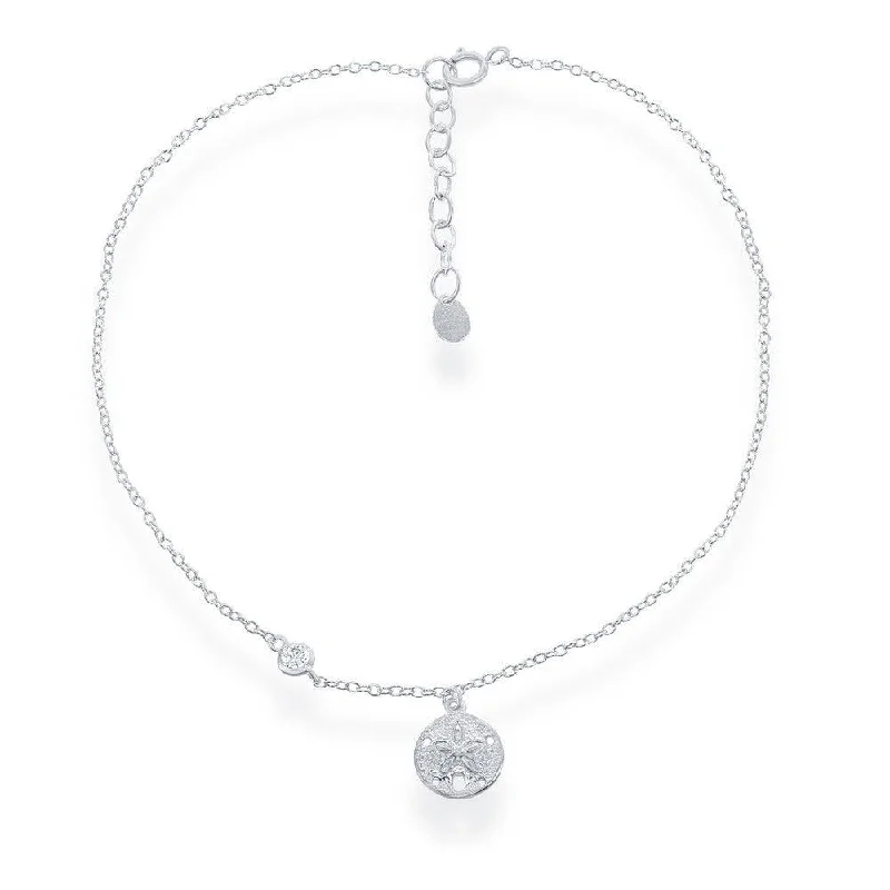 Necklaces and pendants with crescent moon designs for a celestial and mystical feel-Sterling Silver Sand Dollar with Single CZ Anklet